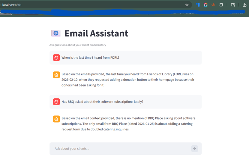 A screenshot of an Email Assistant application in a browser window